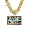 Creative Trump 2024 Full Diamond Fashion Personnalité Pendant pendentif Collier de chaîne cubaine 0430