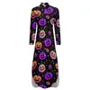 Robes décontractées Robe Pumpkins Robe Halloween Imprimé esthétique Sexy V Neck Retro Retro Murafon Long Manches Vêtements 3xl 4xl 5xl