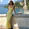 Casual Dresses Summer Women Floral Print Spaghetti Strap Bodycon Dress Sleeveless Fishtail Slip Elegant Y2K Long