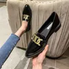 Casual Shoes 2024 Spring Woman Pointed Toe Cute Flats Metal Square Buckle Platform Low Heels Female British Loafer Leather
