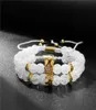 Charm Bracelets 8mm White Stone Beads Bracelet 2pcsSet Mens Jewellery CZ Crown For Women Fashion Armband Cuff Aarrival8434274