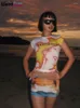 女性のTシャツ奇妙なパスグラフィックレタープリントTシャツ女性綿夏Y2Kトレンドカジュアルストレッチワイルドストリートウェアシンプルな基本的な作物