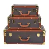 TRAVEL TALE Custom Vintage Travel Leather Box Wooden Storage Decoration Suitcase Hand Luggage trunk boxes handle brown case briefcase display lock famous flower