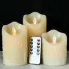 Set of 3 Flickering Pillar LED Candle Light Remote control w/Timer Dripped Paraffin Wax Swinging Dancing wick Home Decor-Amber 240416
