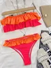 Dames Swimwear Sexy Bandeau Bikini 2024 Mujer Women Orange Patchwork Push Up Ruffles Micro Swimwear Braziliaans strand badpak Thong Swimsuit Y240429