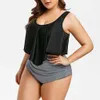 Badebekleidung neuer Bikini hoher Taille Rüschenkante gedruckte Badebekleidung Streifen Split Bikini Plus Size