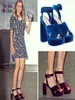 Vin Royal Royal Blue Velvet Platform Sandales CRISS CROSS BUCKLE HEEL HEELS LADIES S Summer Party Shoes1291470