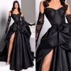 Eine Linie Kleider trägerloser schwarzer Abend eleganter Party Abschlussball Split Sweep Zug langes Kleid für besondere OCN