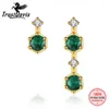 Studörhängen Trustdavis Real 925 Sterling Silver Earring Asymmetry Geometric Emerald Women Light Luxury Wedding Jewelry F140