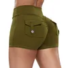 Dames Pocket Yoga Shorts Cross High Taille Scrunch Scrunch Butt Booty Fitness Athletic Gym Bottoms Sexy Quick Drying Workout Clothing 240422
