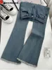 Jeans femminile nappe coreane Donnevano donne ad alta vita Vintage Skinny Vaqueros Stretch pantaloni di jeans primavera estate chic solare a campana spodnie