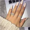 Anéis de casamento simples feminino fofo fl CZ Diamond Ring Jewelry Luxury 925 Sterling Sier noivado colorf Zircon para mulher Presente Dhoy8