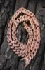 9 mm mrożone kobiety Choker Naszyjnik Rose Gold Metal Cuban Link pełny z różową sześcienną cyrkonią Kamienie Łańcuchowe 7894728