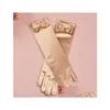 Andere evenementenfeestje levert Elastic Girl Satin Long Gloves Kid Kinderen Fancy Dress Bow Pearl-kostuum Cos Princess Mitten 3y-8y Favor D DHVSB