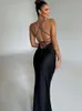 Articat Satin Backless Lace Up Mermaid Slip Dress Women Sweetheart Neck Sexy Slim Bodycon Dresses Elegant Silk Gown Partywear 240428