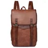 Backpack 15.6 Inch Laptop Bag For Men Multifunctional Vintage Waterproof Luxury School Bags Leather Backpacks Travel Retro