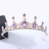 Tiaras Luxus elegante lila Rose rote Kristallkronhaarzubehör Tiara Frauen Party Strassbrautkrone neuer Haarschmuck