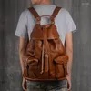 Backpack Vintage Genuine Leather Men Casual Wild Large Capacity Laptop Backpacks Male Travel Bags Men's First Layer Of