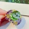 Cluster anneaux de luxe couleur argent menthe green treasure ring multicolor zircon bands de mariage pour les femmes d'engagement d'anniversaire cadeau