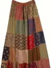 Plus size boho rok dames plus patchwork floral print drawstring taille maxi rok 240415