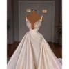 Ivory Satin White Wedding Modern Dresses Sheer Jewel Neck Sleeveless A Line Appliques Beads Bridal Gowns Formal Robes De Mariage Bc Ppliques