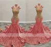 Rhinestones brilhantes vestidos de baile longos rosa para meninas negras 2024 Diamond Diamond Mermaid Vestres 0431