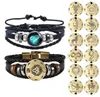 2 stks 12 Constellatie Bracelet Zodiac Sign zwart gevlochten lederen bangle aries leo libra lumineuze koepel sieraden punk heren armband3861368