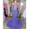 Diamants New Prom Purple Sirène Robes 2024 pour les filles noires Perle Crystal Robine de fête d'anniversaire 322 S S 0510