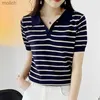 T-shirt femminile femminile da donna in polo estivo in vita in cotone a maniche corta maglietta da donna a maniche corta a strisce Summer Womens Fashion Topwx