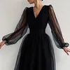 Partykleider Modes schwarzes Kleid Sommer2024 Schlank für Frauen sexy elegantes Mesh Vintage Kobieta Sukienka