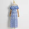 411 XL 2024 Milaan Runway Dress Spring Summer Mouwloze gele witblauwe jurken Damesjurk Mode Hoogwaardige Boka