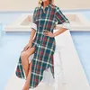 Casual Dresses Retro Plaid Print Chiffon Dress Red and Green Elegant Stylish Ladies Sexiga mönsterkläder Big Size 5xl 6xl