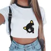 Women's Tanks CDJLFH 2024 Summer White Crop Top Femme Short Sleeve T Shirt Print Harajuku Tops Women Cropped Clothes For Streetwear