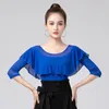 STAGE USE Couleur solide Flamengo Girl Latin Dance Tops Competition Femmes Elegant Ruffle Top Practice Girls Slim Fit Line Costume Costume