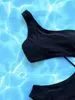 Women's Swimwear Sexy One Piece Women Swimsuit Tummy Control Swimwear 2023 New Hollow Out Criss Cross Ring Linked Backless Bathing Suit Monokini Y240429