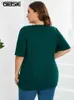 T-shirt da donna Gibsie plus size V Neck Contrast Contrasto in pizzo Top Top Womens 2023 Fashion Shirtwx