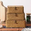 Aufbewahrungskörbe rechteckige Lagerkörbe mit Deckel gewebtes handgefertigtes Wäscherei Korb Home Storage Box mit Deckelbringe Panier Rangement