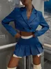 Taruxy Black Blazer Sets 2023 Fashion Two Piece Cropped Jacket Mabet et Mini Jirts Fomen Women Casual Suit Streetwear 240426