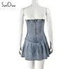 Abiti casual Soefdioo Stretch Blue Denim Dress Women Sexy Wapping Back Zipper Up Mini 2024 Summer Party Clubwear