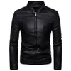 Mens Jackets Faux Leather Jacket Classic Stand Collar Motorcycle Coat Slim Fit with Full Zip Long Sleeve Winter Outdoor 240426