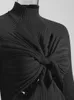 Robes décontractées Fashion Femmes Robe en tricot Half High Collar à manches longues Cross Not Hollow Out Slim Mid-Calf Hiver 2024 1DF2577