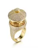 Pierścienie klastra hip -hop mikro utwardzony 5a cZ Stone Bling mrożony karuzelowy palec dla mężczyzn raper biżuteria złota srebrna kolor prezent2079216