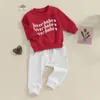 Kledingsets Peuter Baby Valentines Day Outfit Boy Girl Long Sleeve Heart Letter Borduurwerk Sweatshirt broek Set babykleding