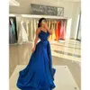 Perles Evening Appliques Blue Navy Stracles Elegant Prom Dress Overskirt Split Femme Femmes Robes pour Special OCNS Pageant Robe de Soiree es