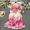 Vestidos casuais elegantes lindo vestido floral bohemian women stand stand lantern lantern lantern linen linen vestidos roupas 6235