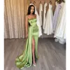 Jurken elegant een prom -lijn groen licht spaghetti avondjurken plooien spleet formele lange speciale ocn party jurk