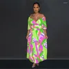 Imprezy z ramionami Seksowna geometryczna druk Kobiety Summer Długie plisowane sukienka 2024 Casual Vacation Boho Maxi Ladies