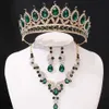 Tiaras 3pcs/set nuziale nuziale principessa corona principessa goccia d'acqua verde blu verde cristallo crastro crase orecchini nuovi set di gioielli