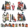 Led Resin Christmas Village Set Party Decoratie Santa Claus Pine Naalden Snow Street View Huis Holiday Gift Home Ornamenten 211104878482