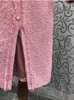 Abiti casual 2024 abiti in stile inverno in inverno Donne di alta qualità Donne perline DECO Slittura sexy a manica lunghe di lana rosa